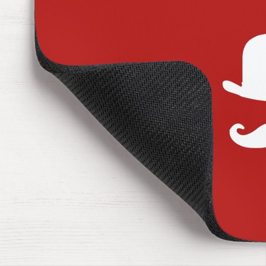 Weißer Hut und Schnurrbart Silhouette rot Mousepad (Ecke)