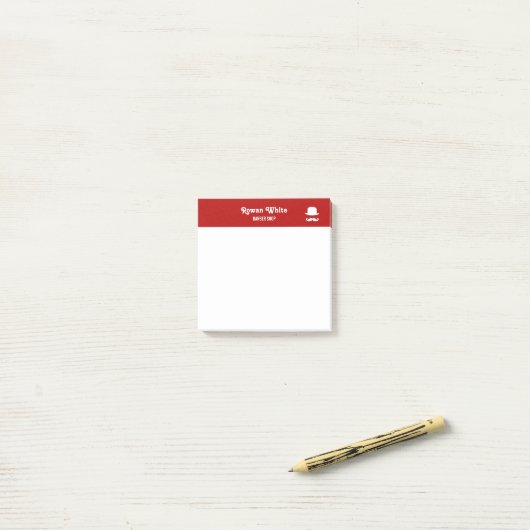 Weißer Hut und Schnurrbart Silhouette rot Post-it Klebezettel (Auf Schreibtisch)