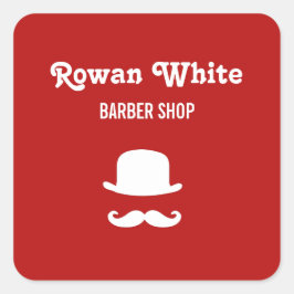 Weißer Hut und Schnurrbart Silhouette rot Quadratischer Aufkleber