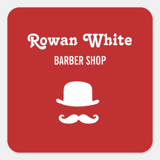 Weißer Hut und Schnurrbart Silhouette rot Quadratischer Aufkleber (Vorderseite)