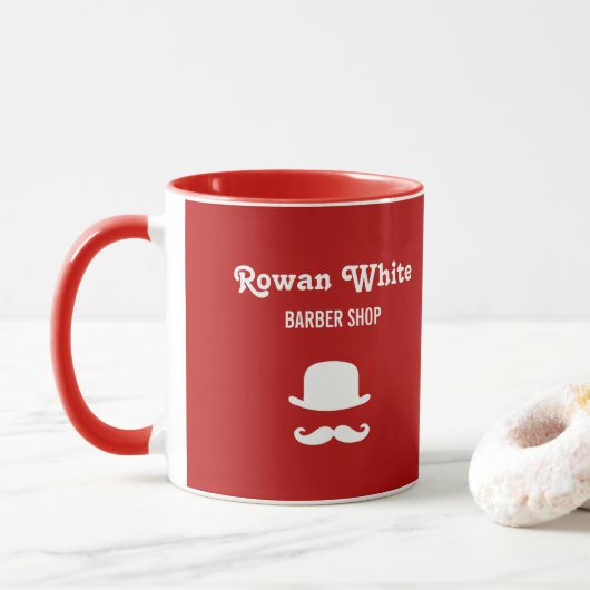 Weißer Hut und Schnurrbart Silhouette rot Tasse (Mit Donut)