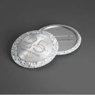 Weißer Imitat Diamanten 25. Geburtstag Button
