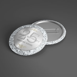 Weißer Imitat Diamanten 25. Geburtstag Button