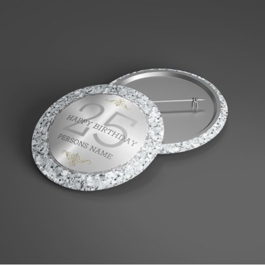 Weißer Imitat Diamanten 25. Geburtstag Button