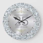 Weißer Imitat Diamanten 25. Geburtstag Große Wanduhr (Vorderseite)