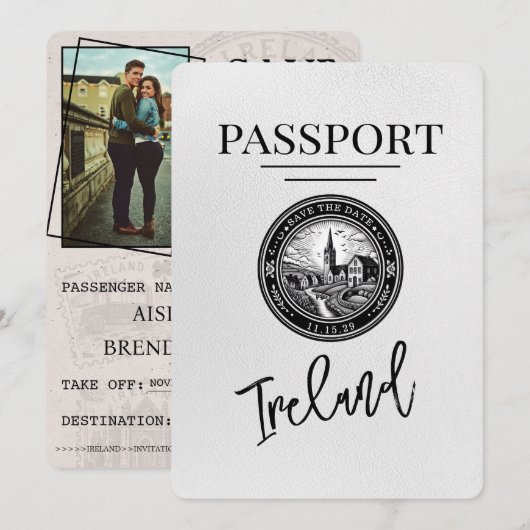 Weißer Irland Reisepass Save The Date (Vorne/Hinten)