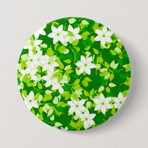 Weißer Jasmin unter grünen Blätter Button