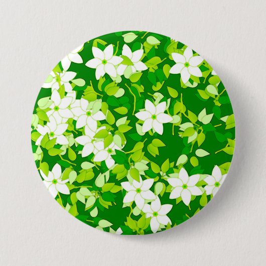 Weißer Jasmin unter grünen Blätter Button (Vorderseite)