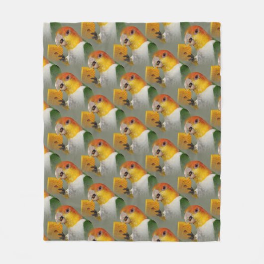 Weißer Kaiksittich mit Holzklotz Fleecedecke (Vorderseite)