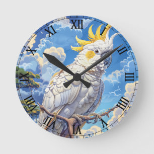 Weißer Kakadu Runde Wanduhr