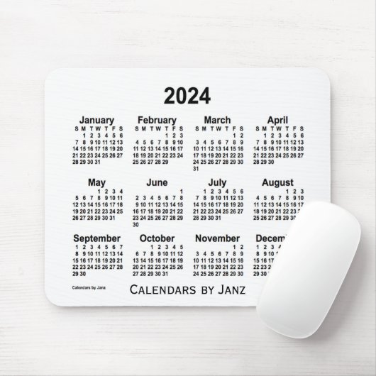 Weißer Kalender 2024 von Janz Mouse Pad Mousepad (Mit Mouse)