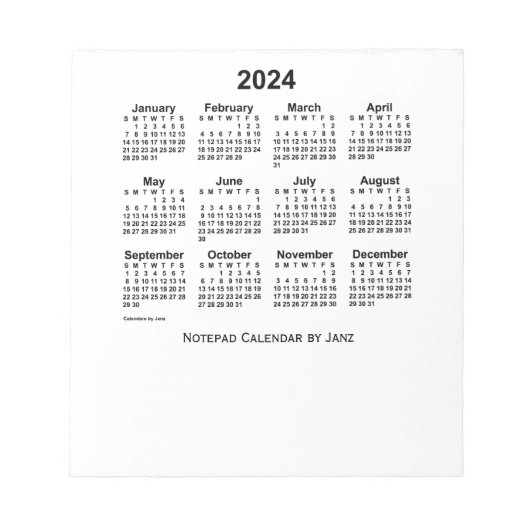 Weißer Kalender 2024 von Janz Small Notepad Notizblock (Vorderseite)