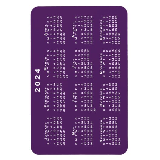 Weißer Kalender 2024 - Vorlage für den Lila Hinter Magnet (Vertikal)