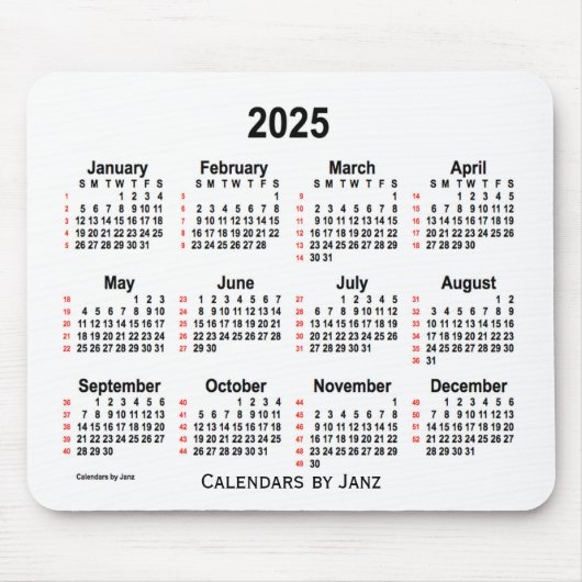 Weißer Kalender 2025 - 52 Wochen von Janz Mousepad (Vorne)