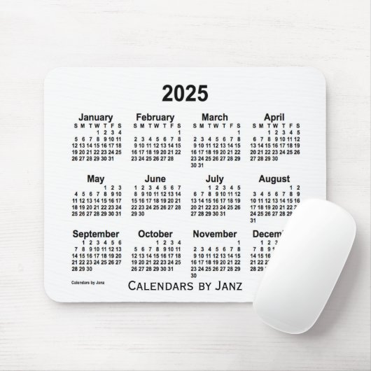 Weißer Kalender 2025 von Janz Mouse Pad Mousepad (Mit Mouse)