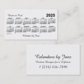 Weißer Kalender 2025 von Janz Visitenkarte (Vorne/Hinten)