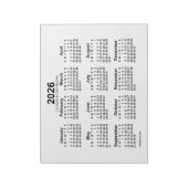 Weißer Kalender 2026, 11x8.5, Notepad Notizblock (Rotiert)