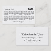 Weißer Kalender 2026 von Janz Visitenkarte (Vorne/Hinten)