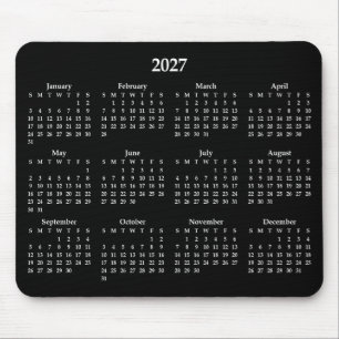 Weißer Kalender 2027 auf Schwarz Mousepad