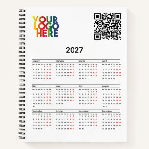 Weißer Kalender 2027 Business-Logo QR-Code Notizblock