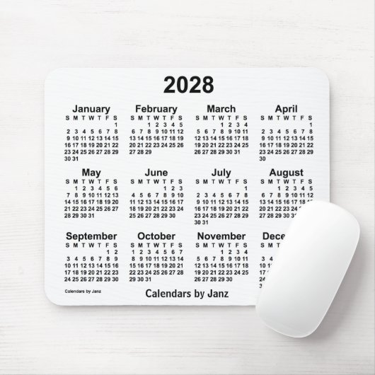 Weißer Kalender 2028 von Janz Mouse Pad Mousepad (Mit Mouse)