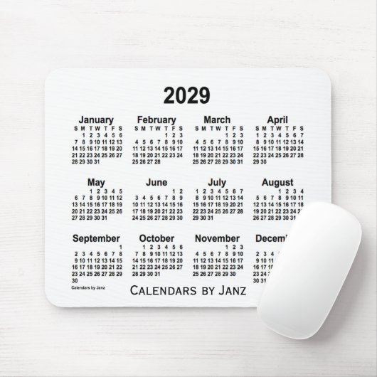 Weißer Kalender 2029 von Janz Mouse Pad Mousepad (Mit Mouse)