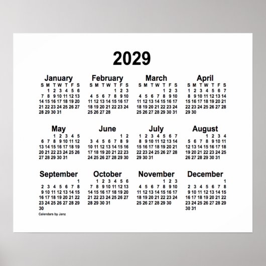 Weißer Kalender 2029 von Janz Print Poster (Vorne)