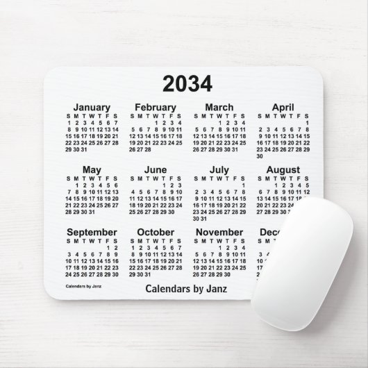 Weißer Kalender 2034 von Janz Mouse Pad Mousepad (Mit Mouse)