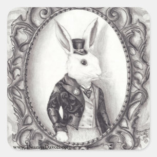 Weißer Kaninchen-Aufkleber-Alice im Quadratischer Aufkleber