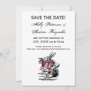 Weißer Kaninchen-Trompeter Alice im Wunderland Save The Date