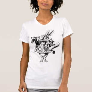 Weißer Kaninchen-Verkünder schwärzte Schwarzes T-Shirt