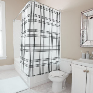 Weißer Karierter Tartan mit schwarzem Lines Duschv Duschvorhang