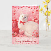 Weißer Katzen Valentinstag Herzen Karte (Gelbe Blume)