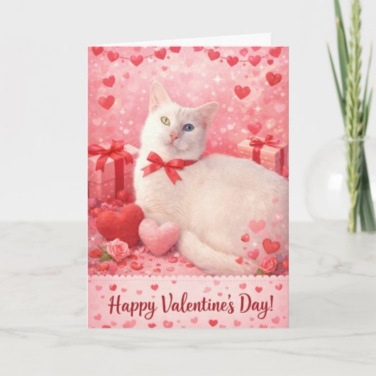 Weißer Katzen Valentinstag-Herzen-Karte Karte (Vorderseite)