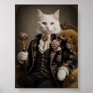 Weißer Katzenaristokrat Porträt Druck, viktorianis Poster