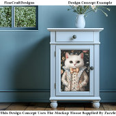 Weißer Katzenbarsch bestickte Outfit CB7 Decoupage Seidenpapier