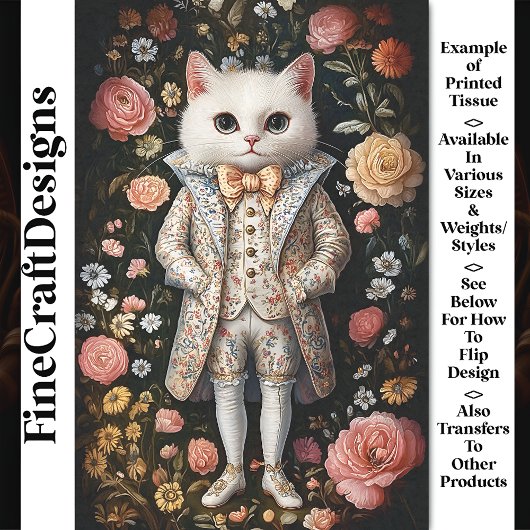 Weißer Katzenbarsch bestickte Outfit CB7 Decoupage Seidenpapier