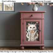 Weißer Katzenbarsch bestickte Outfit CB8 Decoupage Seidenpapier