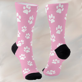 Weißer Katzenpfoten druckt rosa Crew-Socken Socken