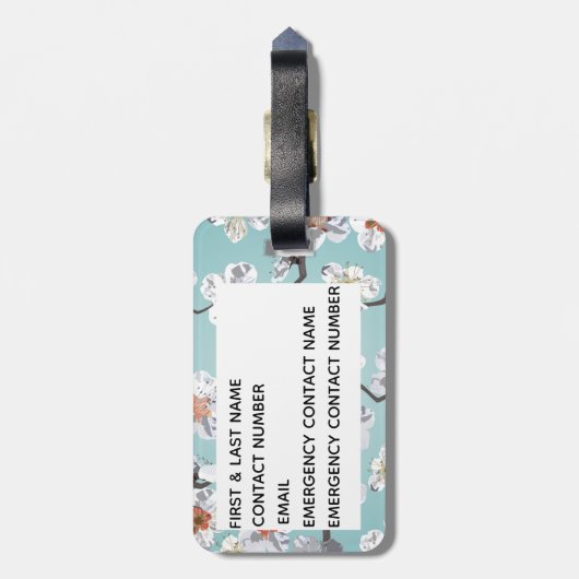 Weißer Kirschblüten-Monogramm-Name Gepäckanhänger (Rückseite vertikal)