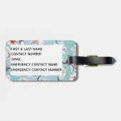 Weißer Kirschblüten-Monogramm-Name Gepäckanhänger (Rückseite horizontal)