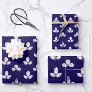 Weißer Klee Marineblau Geschenkpapier Set
