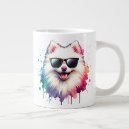 Weißer kleiner Spitz Hund mit Sonnenbrille Jumbo-Tasse