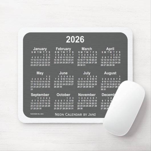 Weißer Kohlekalender 2026 von Janz Mousepad (Mit Mouse)