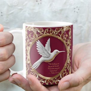 Weißer Kolibri auf roter Morgen-Segen-Tasse Kaffeetasse
