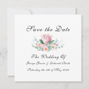 Weißer König Protea Aquarell Blumen Klassiker Save The Date