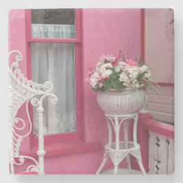 Weißer Korb auf Rosa - Martha's Vineyard Steinuntersetzer