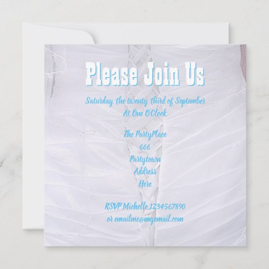 Weißer Korsett Hochzeitskleid Junggeselinnen-Absch Einladung (Rückseite)