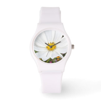 Weißer Kosmos Blumengarten Frauenwache Armbanduhr