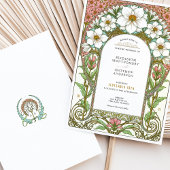 Weißer Kosmos und rosa Blüten Jugendstil Hochzeit Einladung